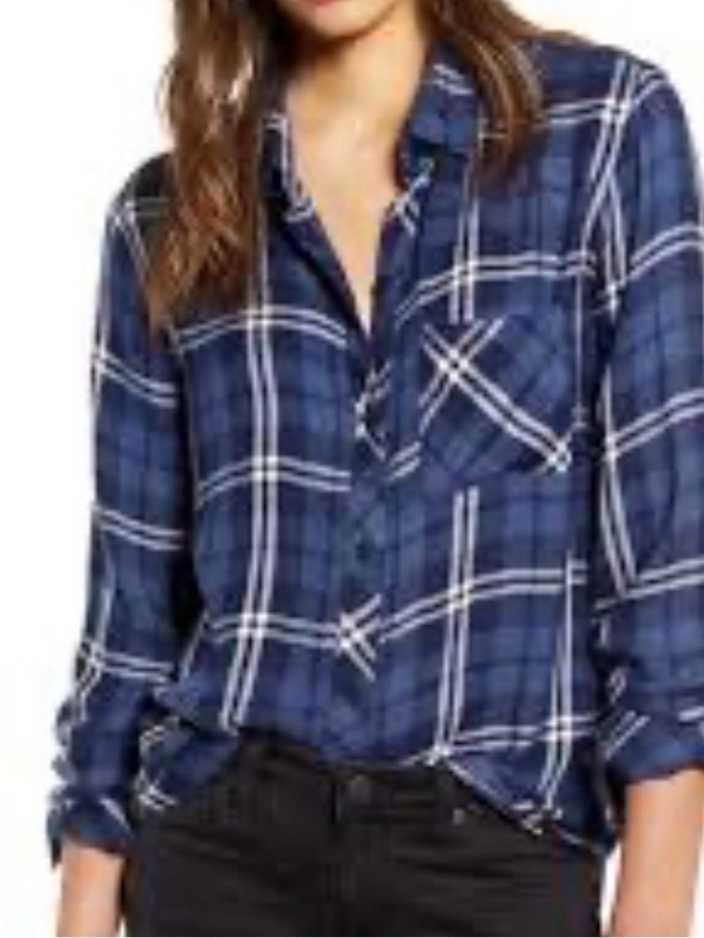Rails Flannel Hunter Button Front Shirt-Midnight White Plaid-Blue Silver Sz S